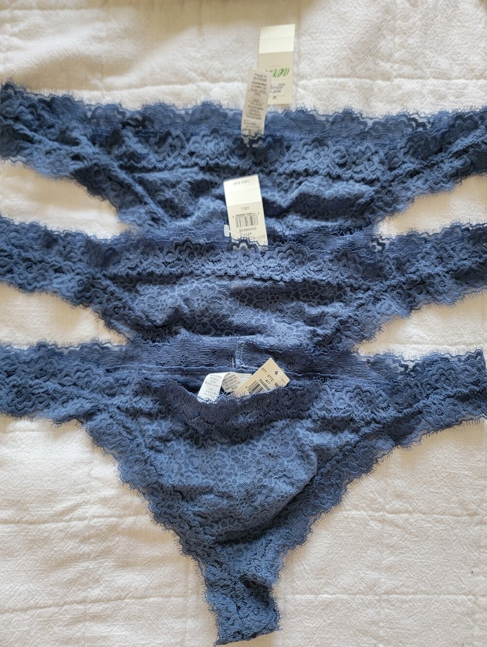NWT Bundle Of 3 Aerie Thong With Lace Eyelash Marbled Blue Size Large